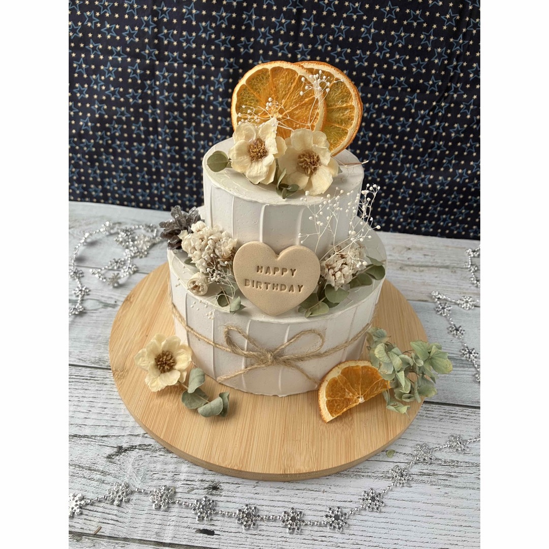 クレイケーキハンドメイドリボン推しケーキ推し色生誕祭誕生日オレンジ