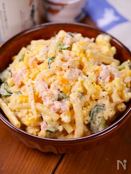 作り置き常備菜 マカロニサラダ・わかめとささみの酢の物・長ネギとささみの酢味噌和え・ごちそう切り干し大根煮