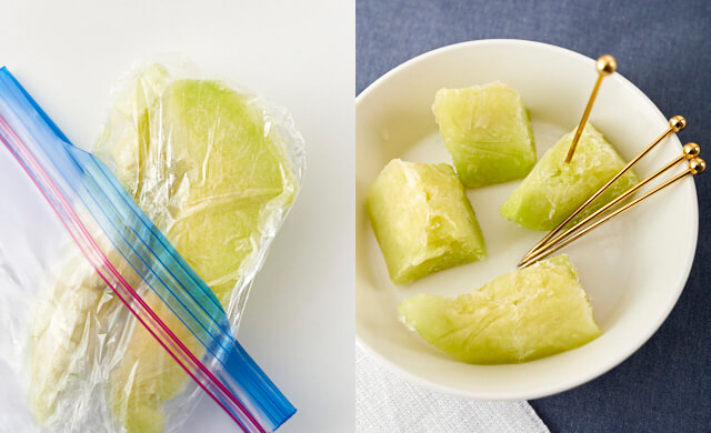 メロンの冷凍保存方法と食べ方熟しすぎたメロンは冷凍保存がおすすめ🍈❄︎半解凍でシャーベットとして楽しんだり、スムージにしてもおいしくお召し上がりいただけます✨ 「冷凍メロンのスムージー」の作り方もご紹介しておりますので、お試しください！船昌