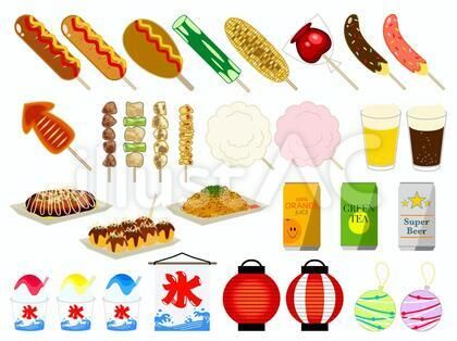 夏といえばお祭りということで屋台の食べ物を描いてみました！, お祭りといえばどんな食べ物が思い浮かびますか？, When we think ofsummer, festivals come to mind!, What kind of food comes to mind when youthink of festivals?,食べ物イラストイラストお祭り屋台屋台グルメ 夏