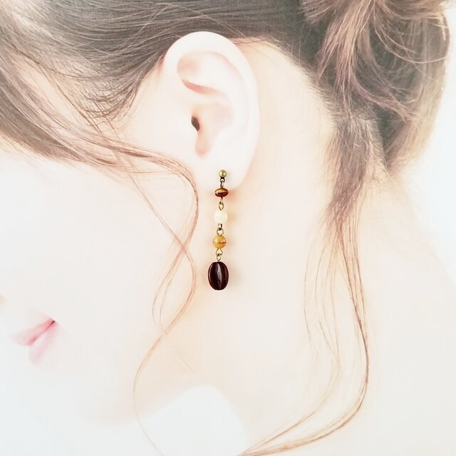 ロット変更30個 コーヒー豆ビーズ ゴールドライン 貫通穴 アクリル アクセサリーパーツ ハンドメイドLittle Beans