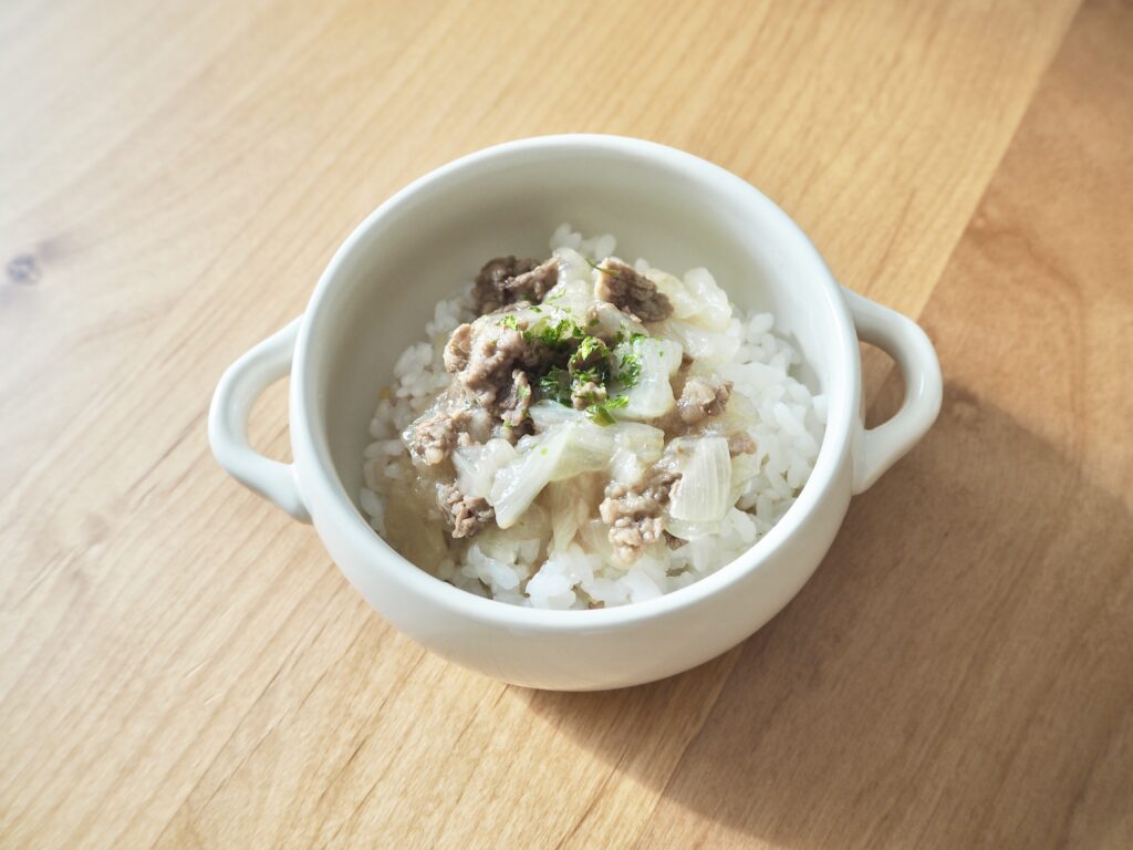 5日分献立-2 ぶり照りと牛丼、ねぎバーグ、梅ごま豚しゃぶ、カレームニエルの献立きっずごはん