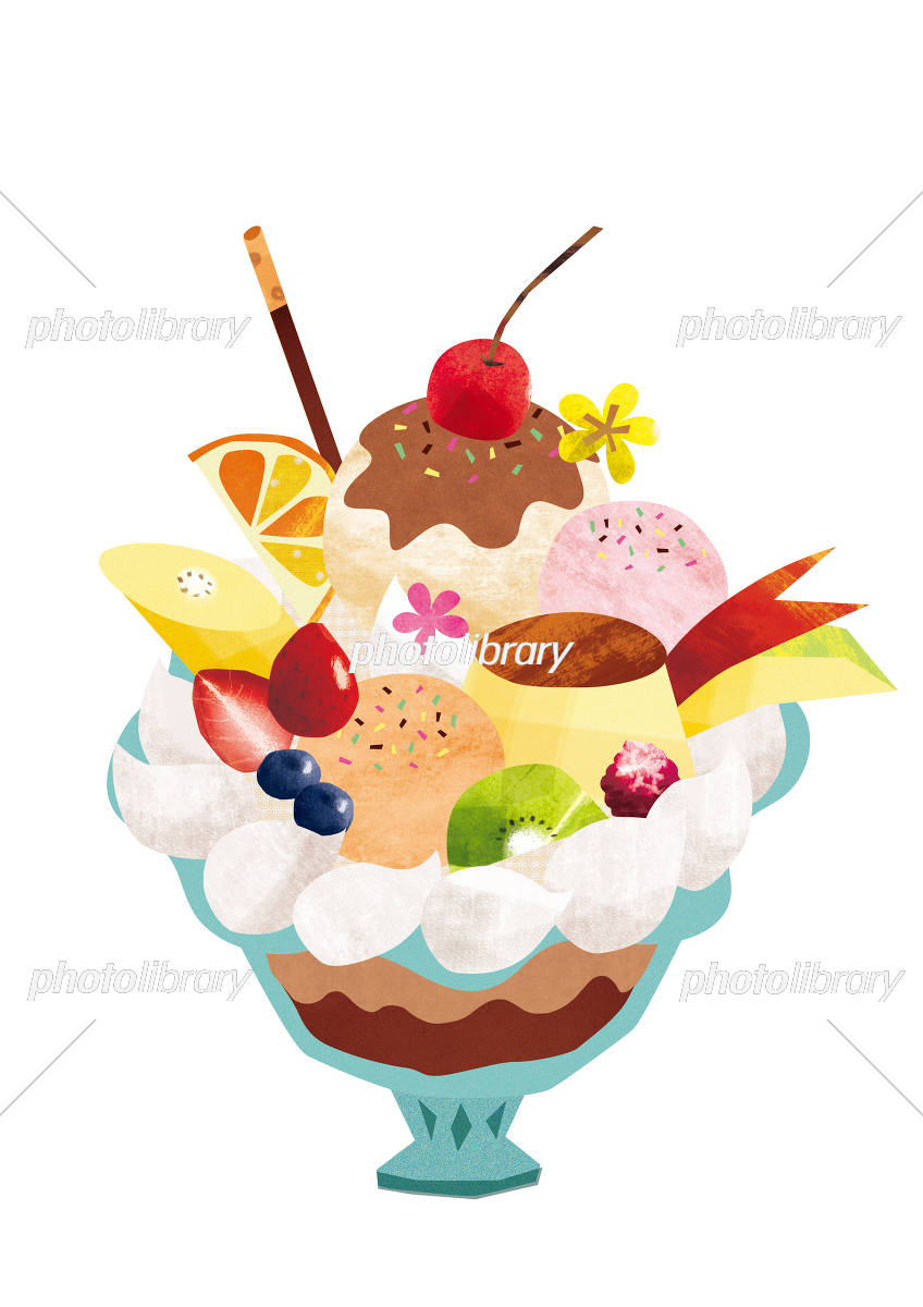 可愛い抹茶パフェイラストのフリー素材イラストイメージ