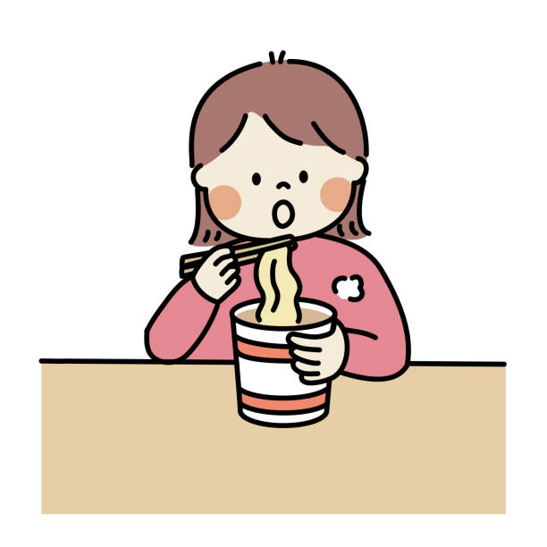 深夜にカップラーメンを食べる人イラスト - No: 2248042無料イラスト・フリー素材なら「イラストAC」