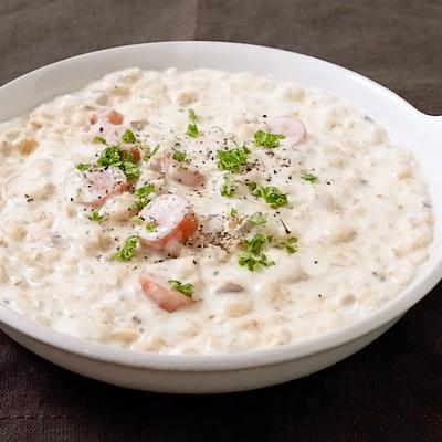 レンジで作るカルボナーラ風豆乳オートミールリゾット豆乳レシピマルサンアイのお料理レシピマルサンアイ株式会社