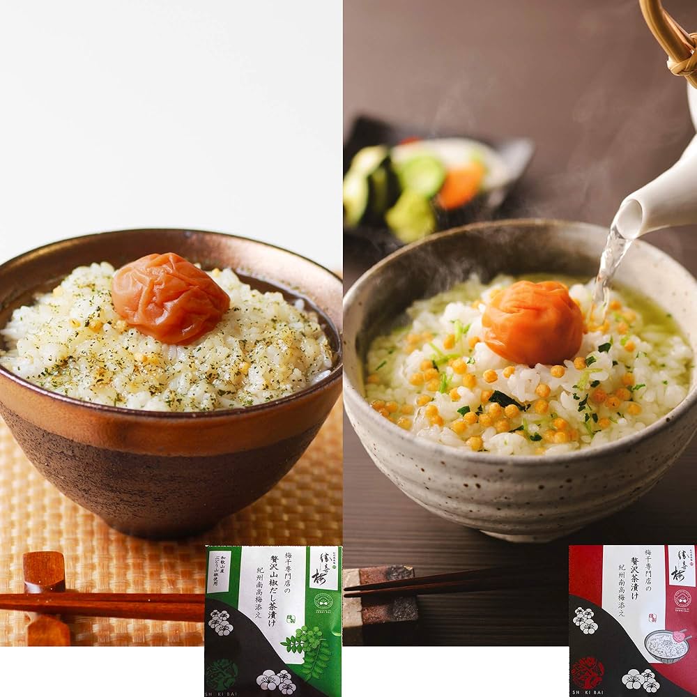 梅干専門店の贅沢梅茶漬け 紀州南高梅添え 2袋入紀州南高梅、贈答梅干しの通販、販売、お取り寄せなら 勝喜梅 しょうきばい オンラインショップ