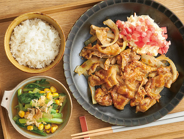 豚肉のしょうが焼きの献立 副菜：のりじゃが、汁物：「ほんだし」わかめスープ 献立・メニュー 味の素パーク たべる楽しさを、もっと