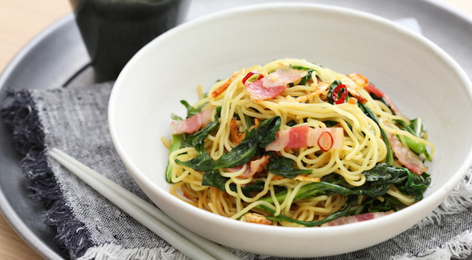 ぱぱっと簡単にパスタ焼きそば - メリカで食べよう ずかしめし 食い物の エ○サイト♡ 在米レシピ オカズにしてください