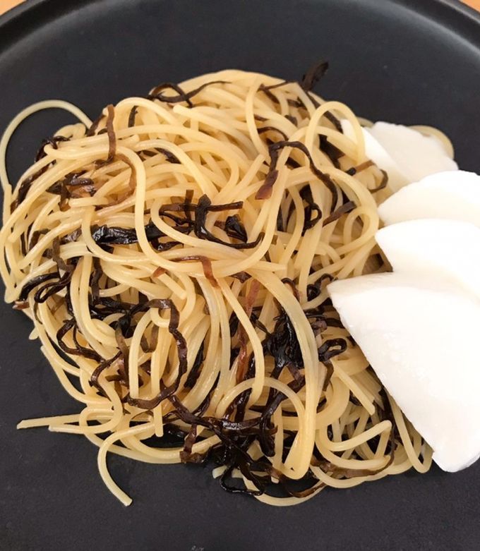 きのこと塩昆布の和風スパゲティ
