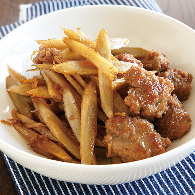 こんにゃくと豚ごぼうしぐれ煮 甘辛味でご飯が進む♡