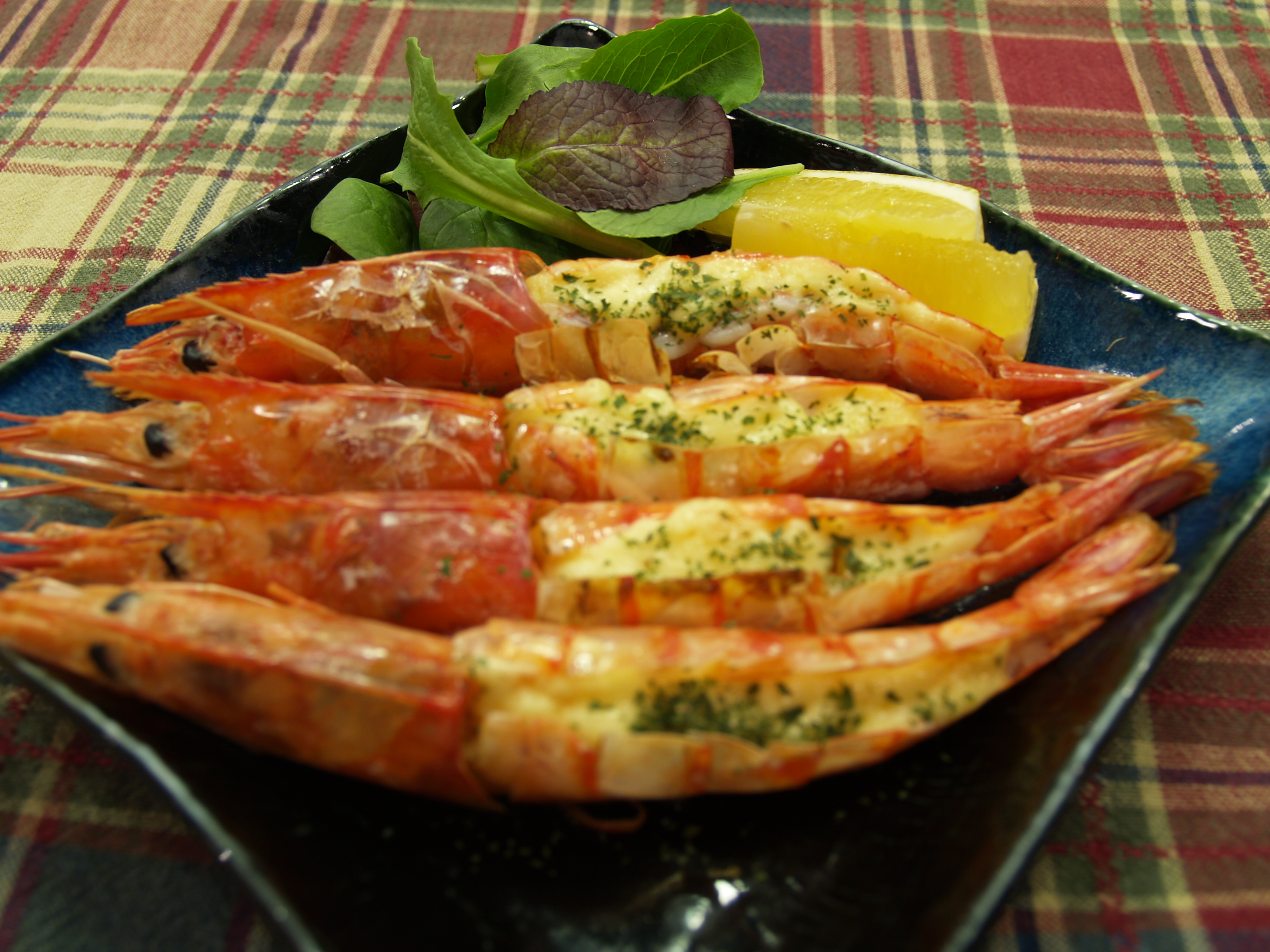 有頭えび蒸し酢醤油ソースかけ