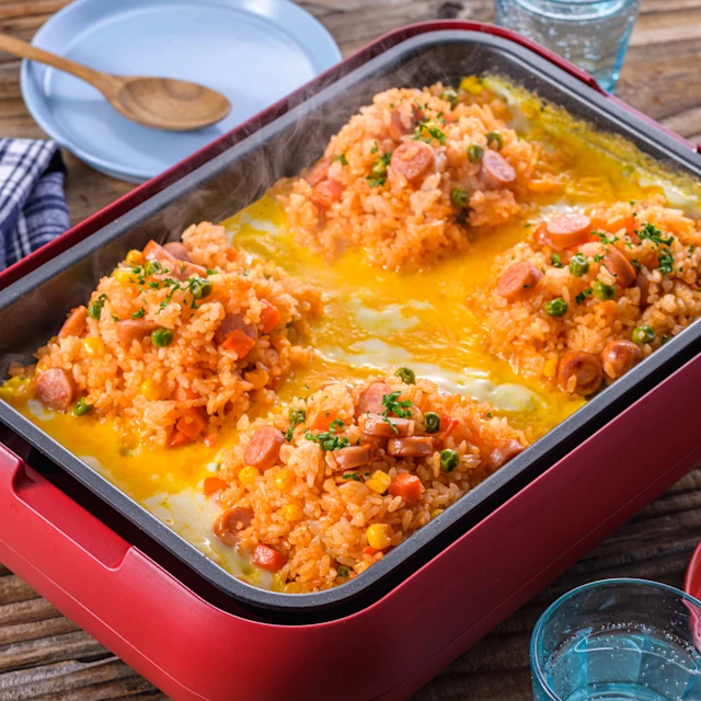 ホットプレートのカラフルオムライスのレシピ・作り方 簡単＆時短- レタスクラブ