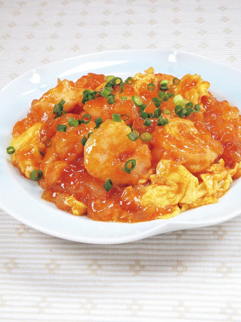 ふんわり卵の海老チリソース炒め ４人前