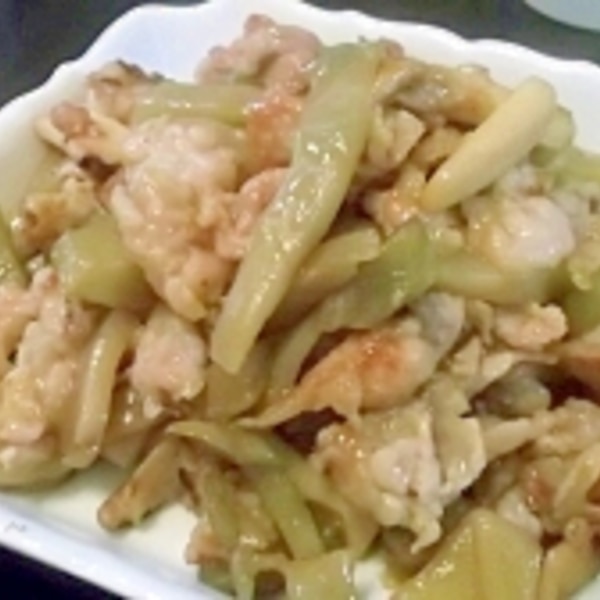 2025.04.14 🟢今日の一皿👩‍🍳👨‍🍳🧑‍🍳 🟡豚肉と搾菜炒め~玉ねぎラー油がけ~豚肉搾菜炒め物おかずおばんさい坂町ハイカラ