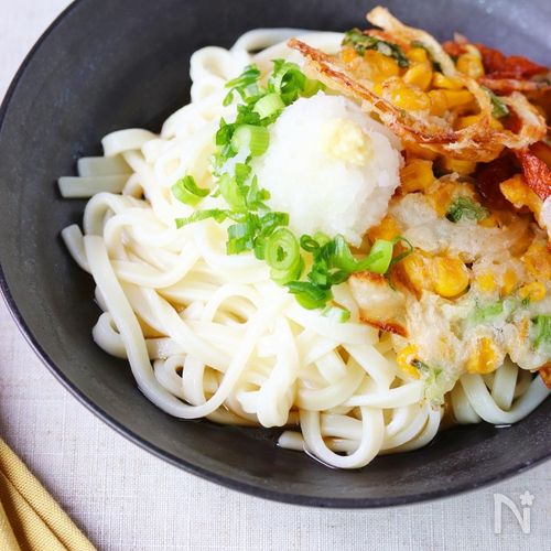 レンジで簡単 かき揚げうどん いなり寿司オクラと芽かぶの山芋あえ 食材宅配のヨシケイ 夕食ネット レシピ・メニュー・献立付き
