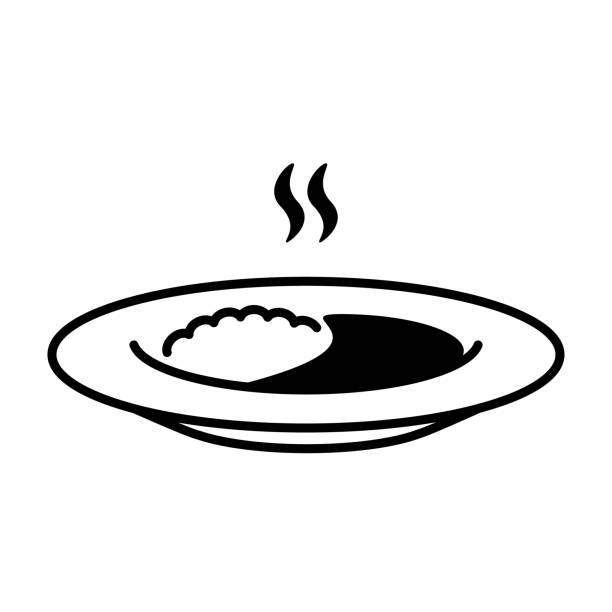 モノクロでかわいいカレーライスの無料イラスト・商用フリーオイデ43