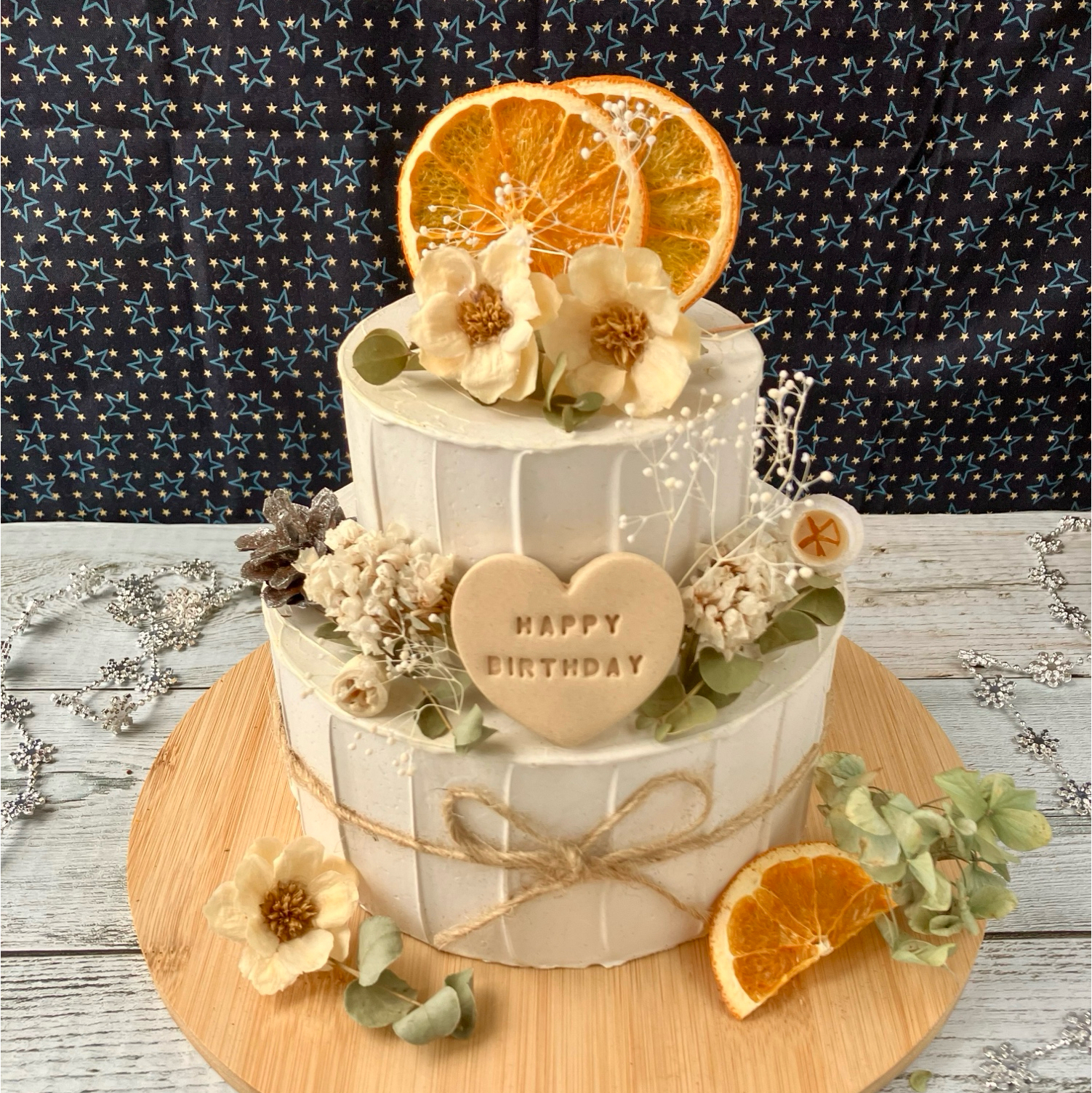 オレンジとアネモネフラワーのフェイククレイケーキ