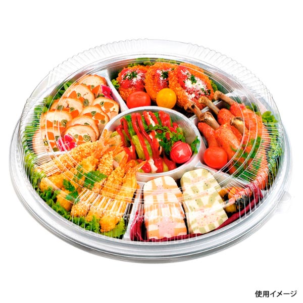 オードブル皿 ＤＸ Ｅ丸3 防曇フタ付 20枚 身 φ460×40mm・フタ 高68ｍｍ 丸形 パーティー皿 盛皿 テイクアウト皿 取り皿 仕出し使い捨て 銀皿HSO 260-230 アラカルトBOX組立式 16カップ用枚単価 219円×50枚 オードブル 容器 オードブル容器 紙オードブル皿 紙