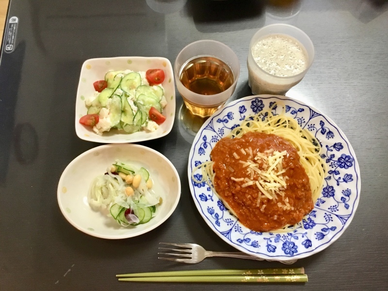 てっちゃんちのおいしい献立: なすとミートソースのパスタ＆ほたてのソテ