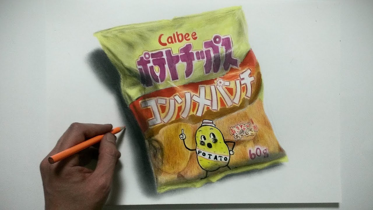 色鉛筆でポテトチップスうすしお味を描いてみた リアルな絵Realistic Colored Pencil Drawings of PotatoChips