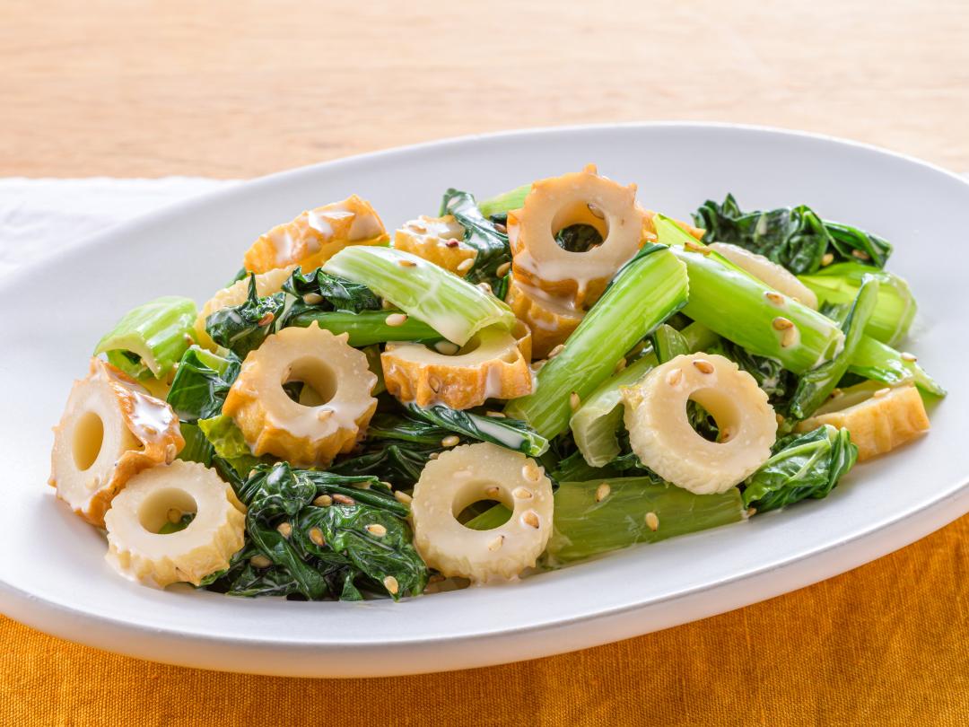 小松菜とちくわと卵のマヨ炒め