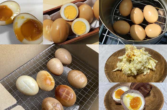 恐竜の卵 殻付きでも塩味あり♪フライパンで燻製卵