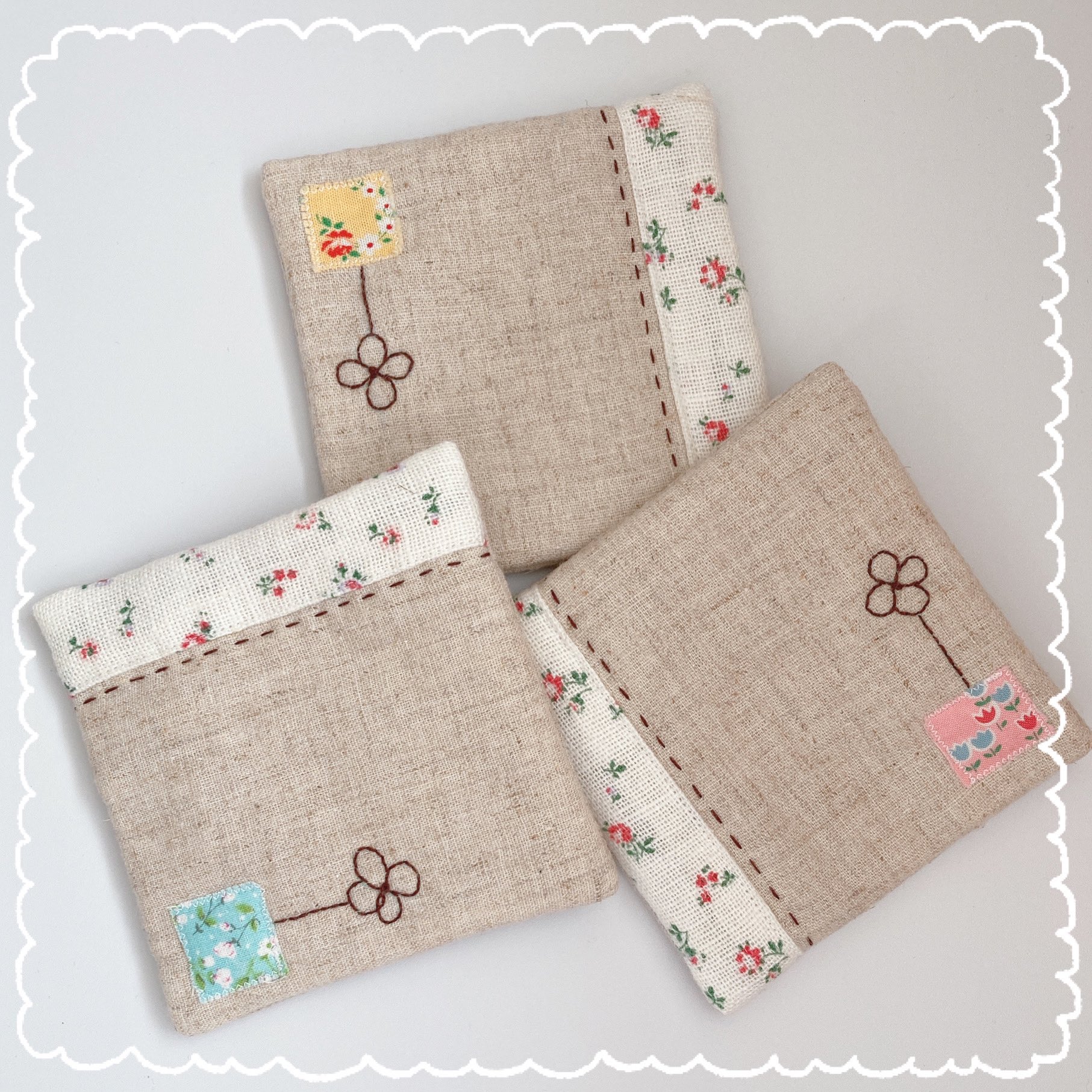 ハギレ活用・手縫いで可愛い布小物を作る。刺繍はマカベアリスさん♬