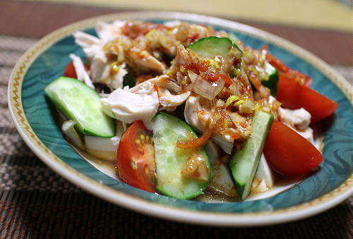 ささみの明太しそチーズ巻き。きゅうりと豆腐の冷や汁