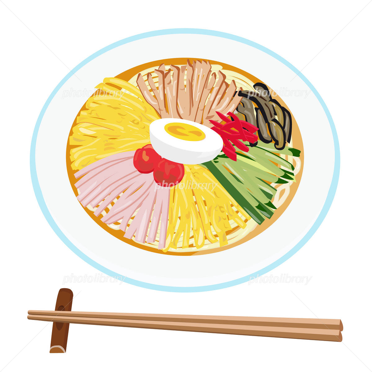 冷やし中華イラスト - 夏の美味しい麺類フリー素材 - チコデザ