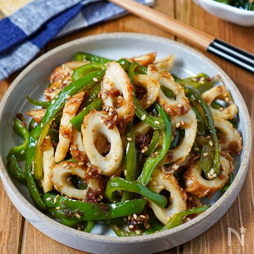 二色ピーマンの粉かつお炒め