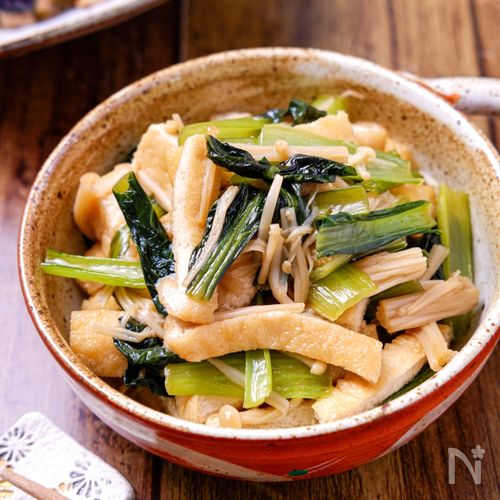 お弁当に便利！カニカマと小松菜の油揚げ巻き