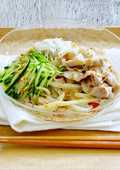 天かすときゅうりと豚肉の冷やしうどん