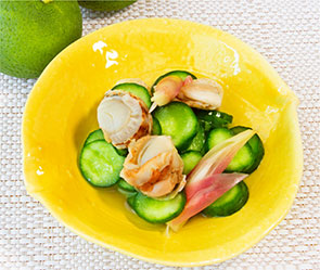 ホタテ貝とカンパチの酢の物風達朗シェフのキュイジーヌな幸せ料理たち