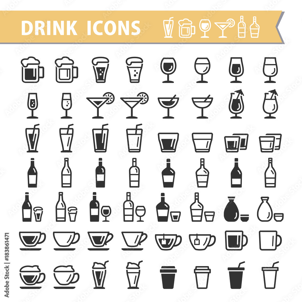 ドリンク無料のAi・PNG白黒シルエットイラスト