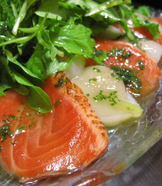 ほたてとサーモンの和風カルパッチョ