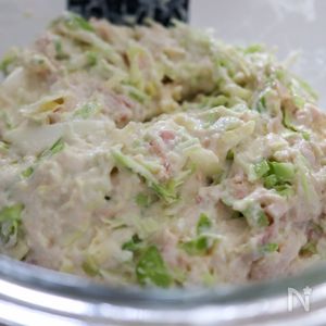 本日のお昼！卵なしのふわふわお好み焼き♪