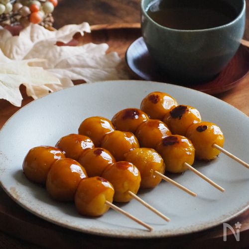 かぼちゃ団子の甘辛タレかけ♪