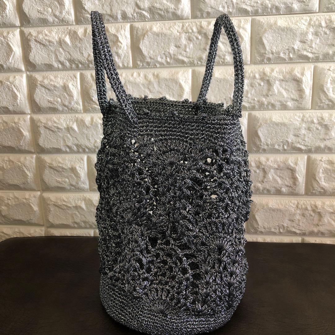 グレー パイナップル 編み バッグ 手編み エコバッグ ハンドメイド 軽い - メルカリ