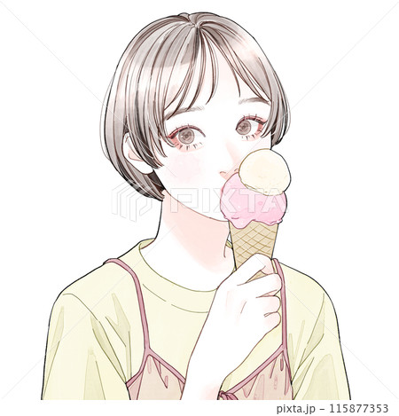 アイス食べてるイラストTikTok